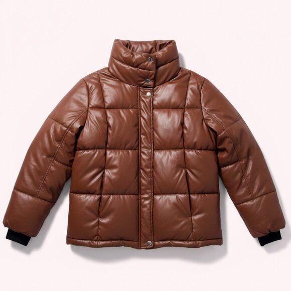 🔥STEVE MADDEN Women Faux Leather Jacket (M) Brown Quilted TRENDY - Picture 2 of 7